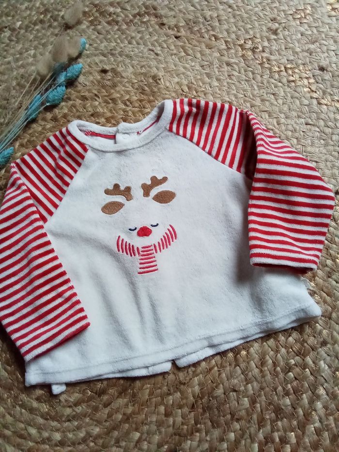 Pyjama 2 pièces en velours rayé thème Noël Obaibi taille 9 mois - photo numéro 2