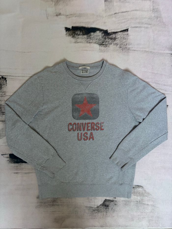 Sweat Converse vintage made in italy taille M gris clair imprimé étoile "converse USA" - photo numéro 3