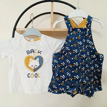 6 mois ensemble obaibi Okaïdi Teeshirt et salopette short