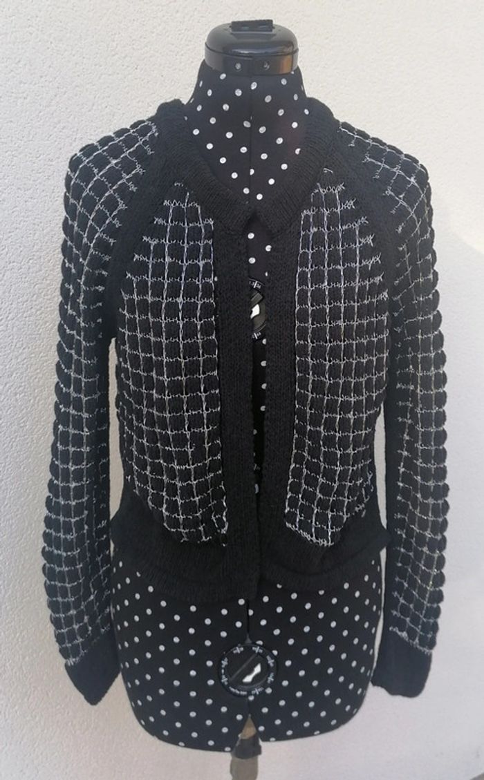 Veste / cardigan noir argenté ajouré Taille M Cop Copine - photo numéro 2