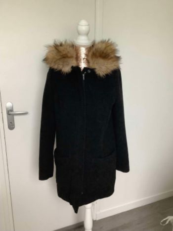 Manteau noir naf naf laine fausse fourrure 36