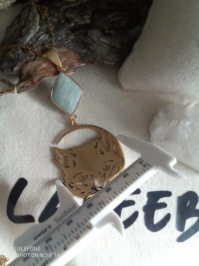 Collier lune chat et pierre d'amazonite naturelle - photo numéro 4