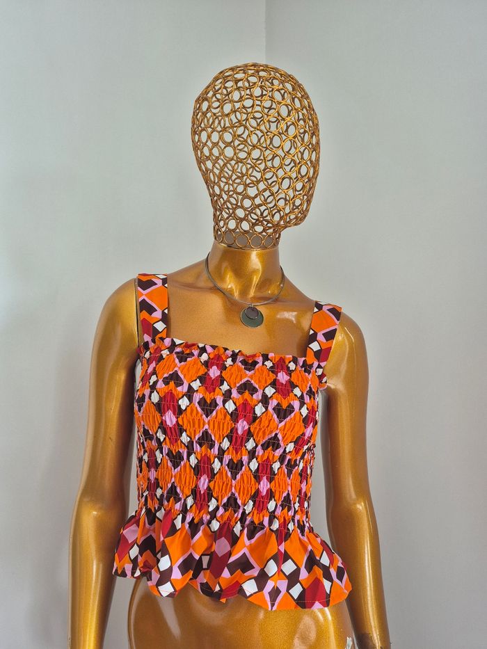 Top femme Plissé Rouge et Orange Taille L/40