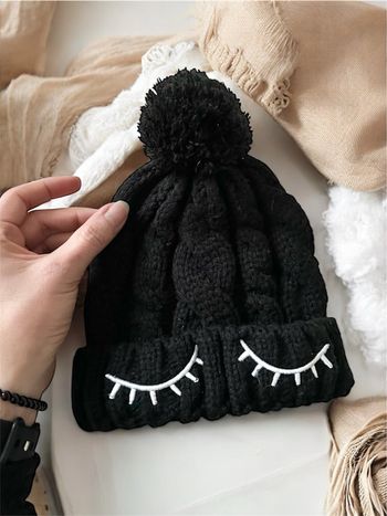 Bonnet pompon Noir fille