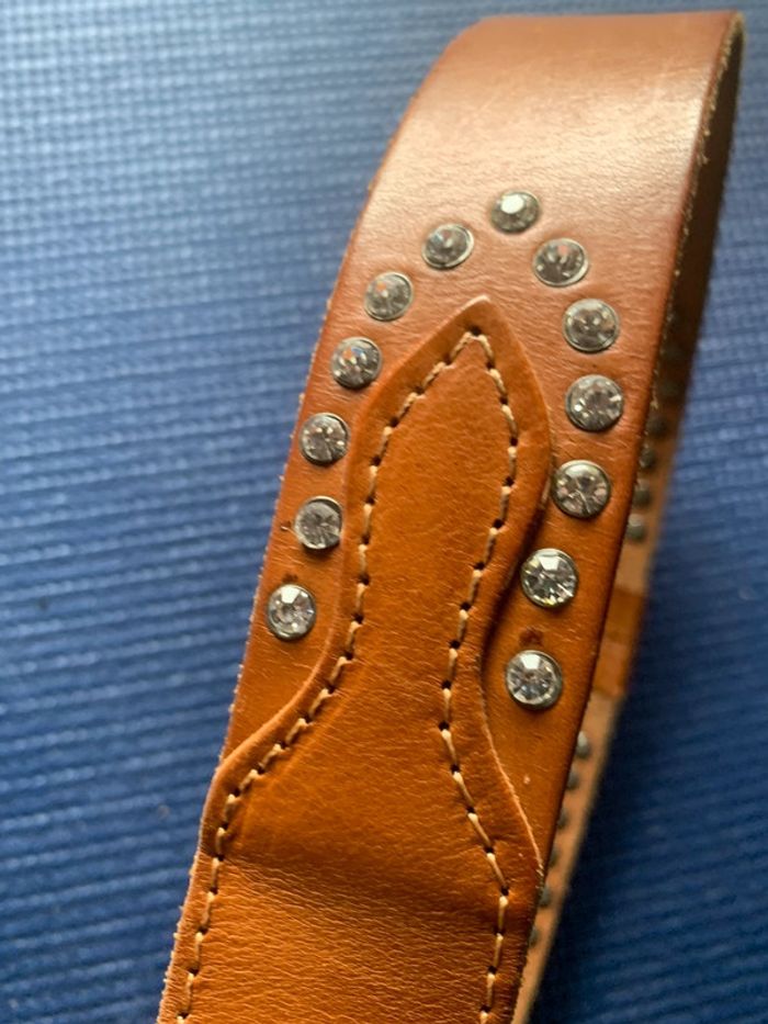 Ceinture brune avec strass en cuir femme 85cm - photo numéro 2