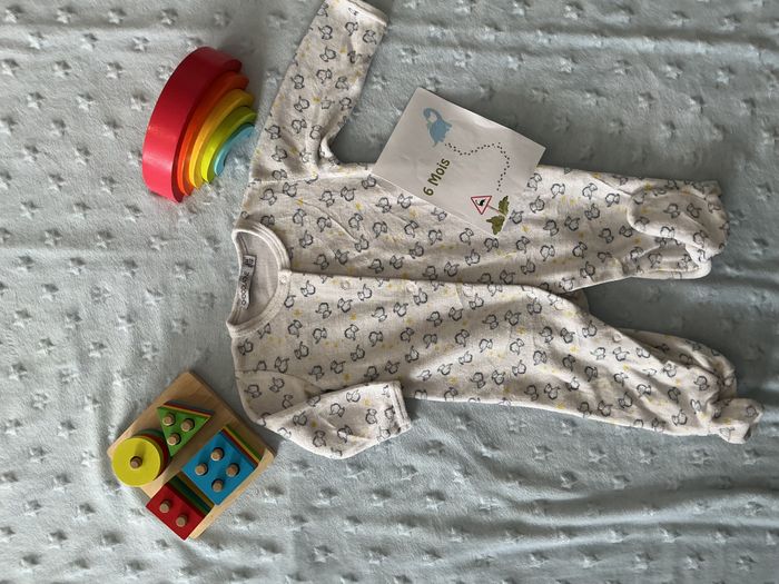 pyjama grenouillère en velours blanc motifs éléphants ouverture devant 6 mois chocolatine - photo numéro 2