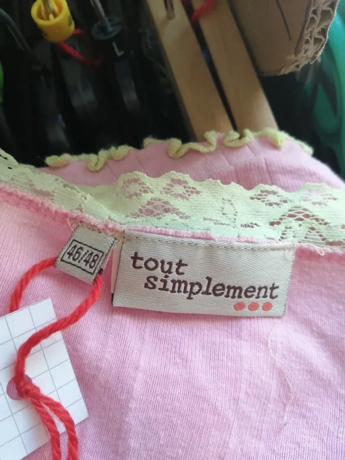 Nuisette vintage rose côtelé avec dentelle jaune pastel / tout simplement / (46-48) - photo numéro 5