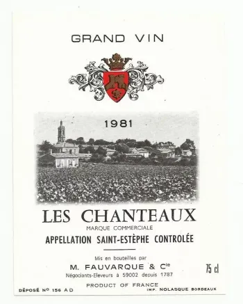 etiquette de vin les chanteaux saint estephe 1981 neuf -