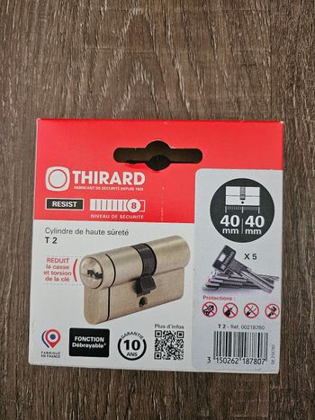 Cylindre de haute sécurité thirard 40/40mm