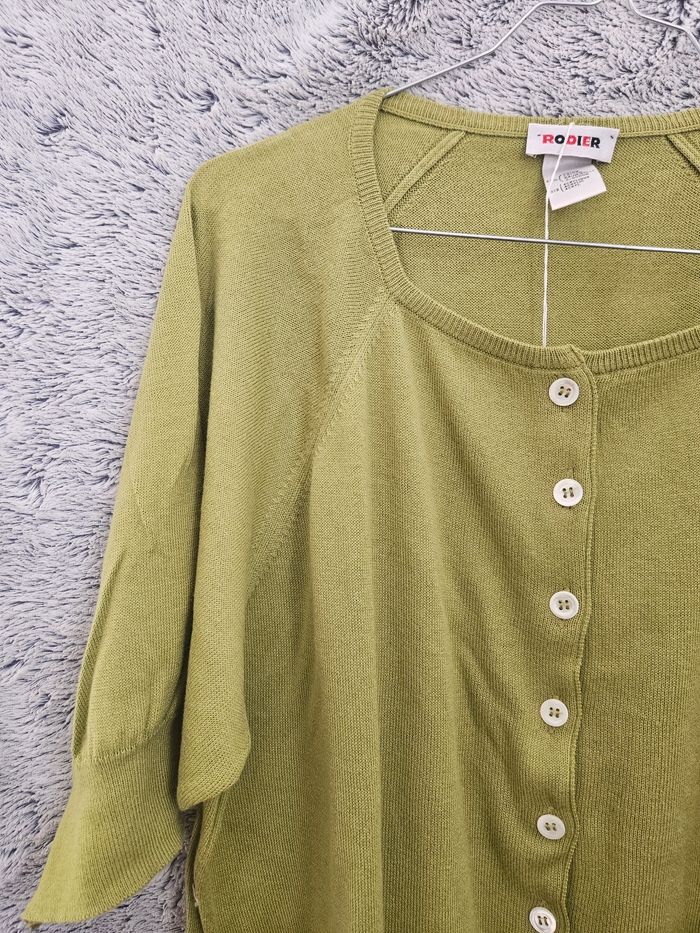 Gilet vintage à boutons et manches courtes vert sauge de chez Rodier - photo numéro 4