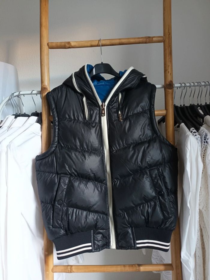 Veste doudoune sans manches réversible à capuche bleu / noir DLN Star taille S