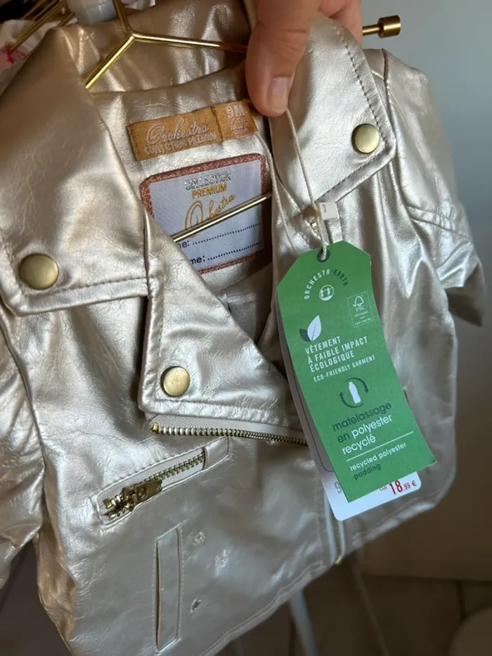 Veste blazer en similicuir doré Orchestra taille 9 mois neuf avec étiquette - photo numéro 4