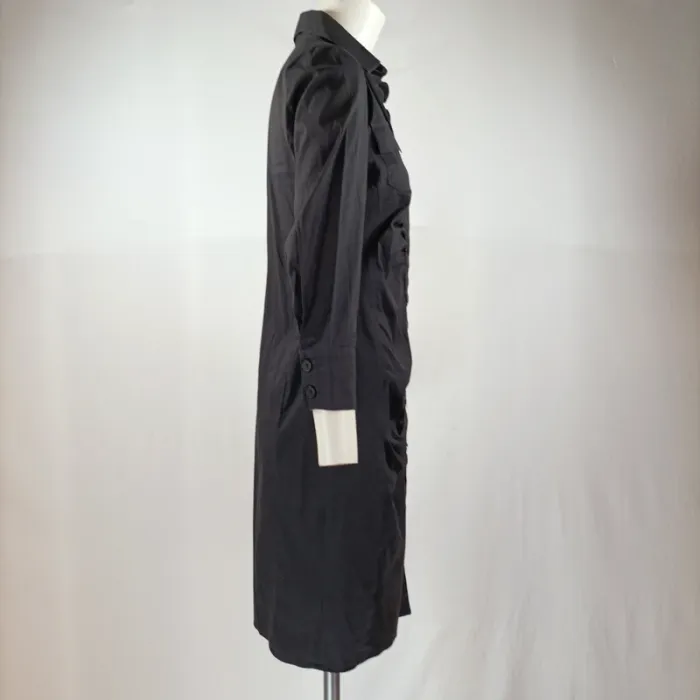 Robe-chemise noire Patrizia Pepe cintrée à poches, manches 3/4, taille 42 A1131 - photo numéro 5