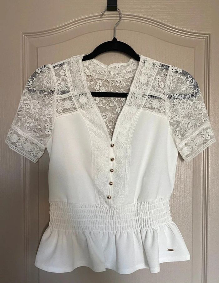 T-shirt blanc à dentelle péplum taille XS - 34