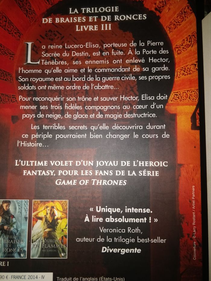 Livres Trilogie une fille de Braise et de ronces. - photo numéro 3