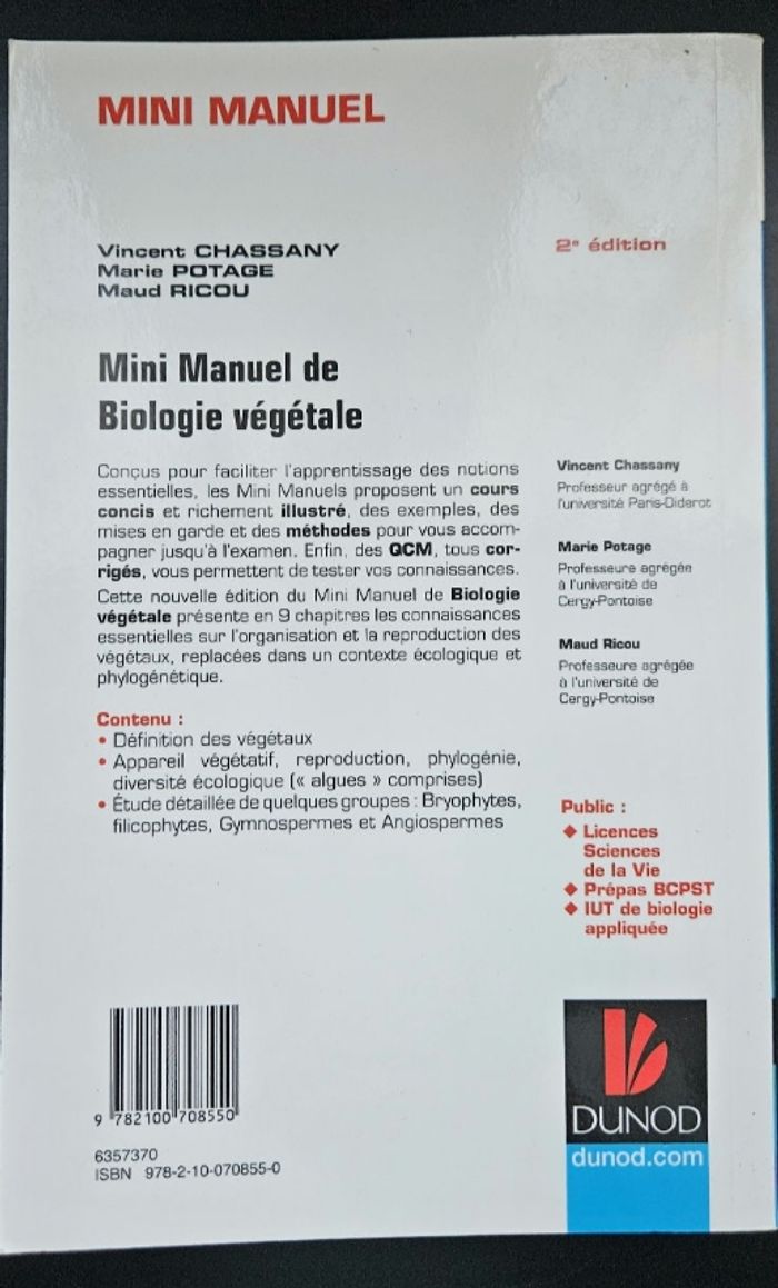 Manuel Biologie végétale - Cours + QCM + QROC - Licence/Prépa/Master - photo numéro 2