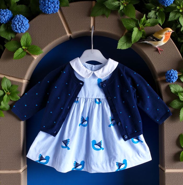 JACADI - ENSEMBLE 3P BÉBÉ FILLE - ROBE, CULOTTE & GILET MOTIF TOURTERELLES 6M - photo numéro 2