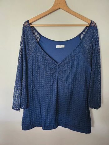 Blouse manches 3/4 bleue marine Jacqueline Riu taille 5 en excellent état col en V