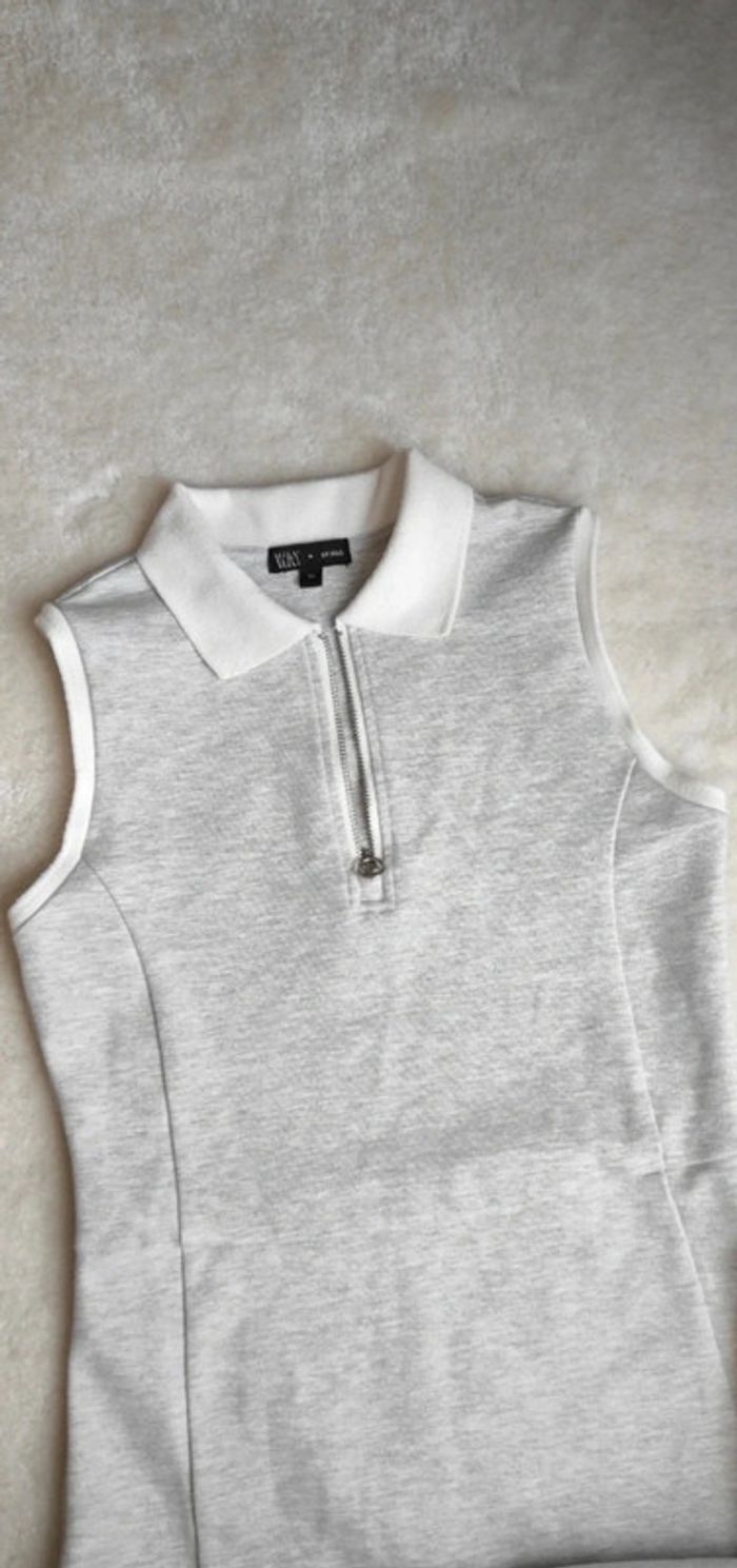 Petite robe Polo grise col blanc sans manches Way by IKKS XS zip décolleté - photo numéro 7