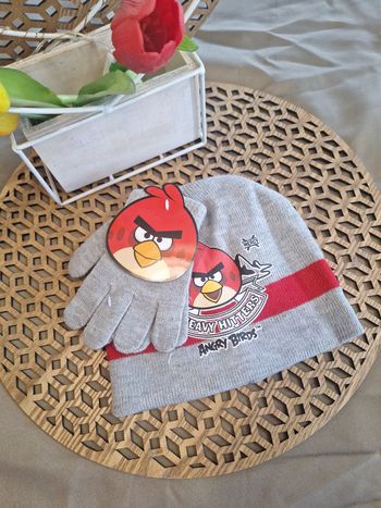 Ensemble bonnet + gants Angry Birds enfant gris hiver garçon neuf
