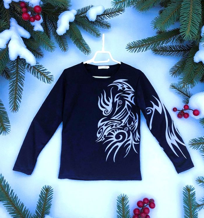 ZACARD - HAUT ML FEMME NOIR MOTIF TRIBAL ARGENT PAILLETÉ DEVANT + MANCHE + DOS M - photo numéro 2