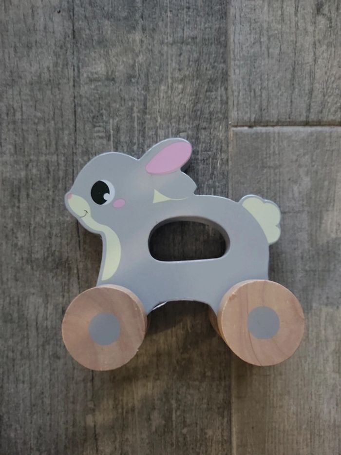 Jouet e. Bois à roues lapin Neuf