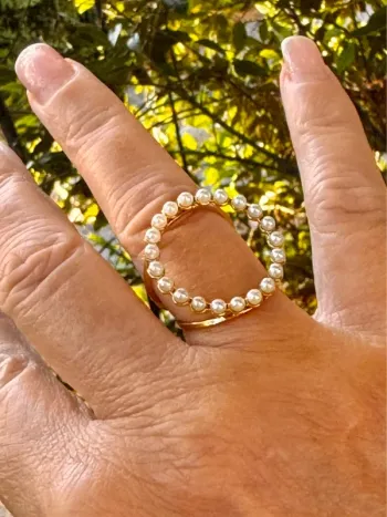 Bague disque cercle xl acier inoxydable or perles d’eaux douces