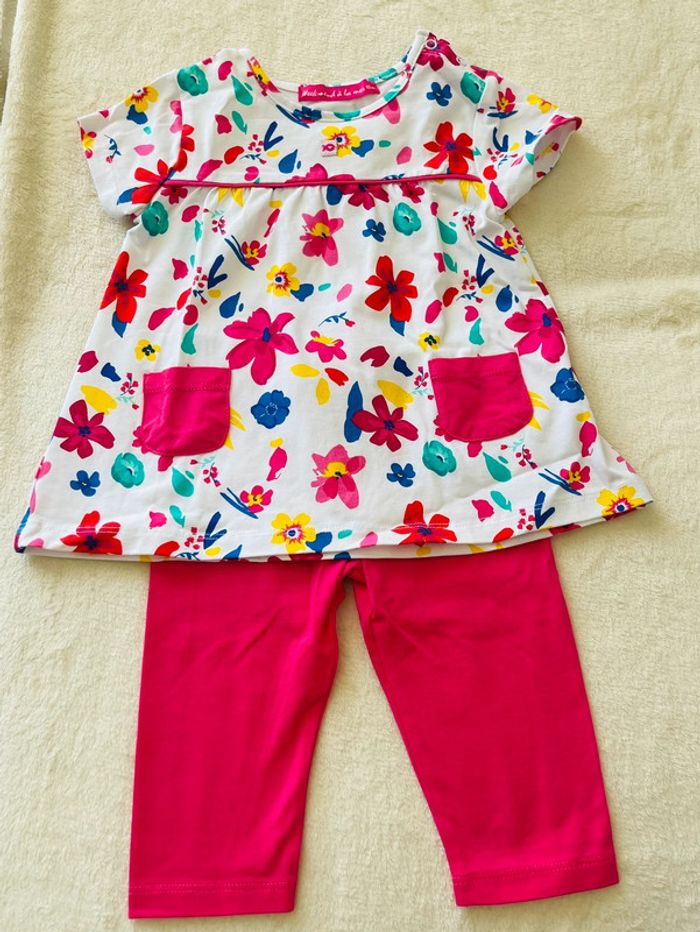 Ensemble leggings/ leggins et tee shirt manches courtes « week end à la mer » 18 mois - photo numéro 2