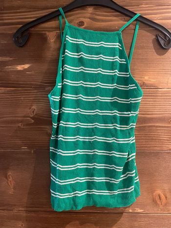 Top été en maille légère marinière vert et blanc