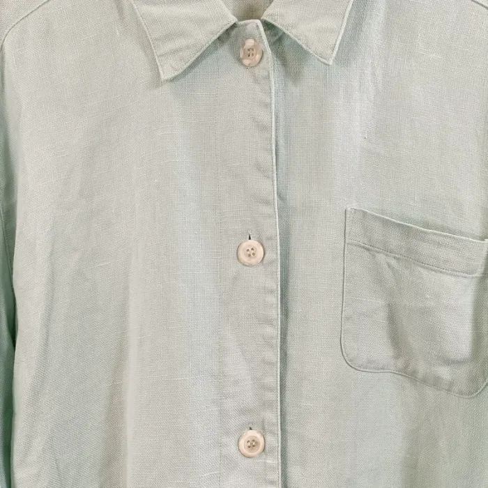 Chemise oversize Soft Grey 100% lin vert d’eau manches longues poches décontractée T40 estimée A1464 - photo numéro 4
