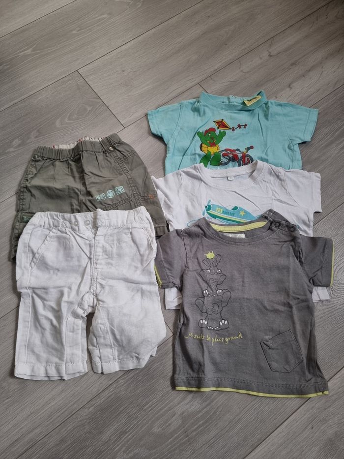 lot de 3 t-shirts manche courte et 2 shorts 6mois