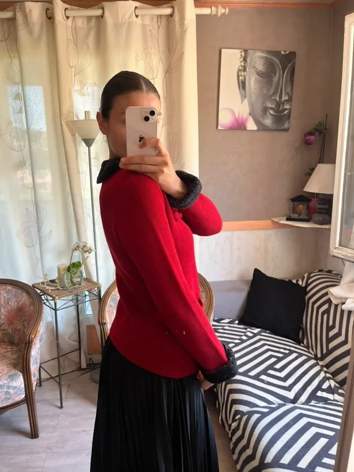 Veste cardigan col Claudine old money vintage laine velours pin up - photo numéro 4