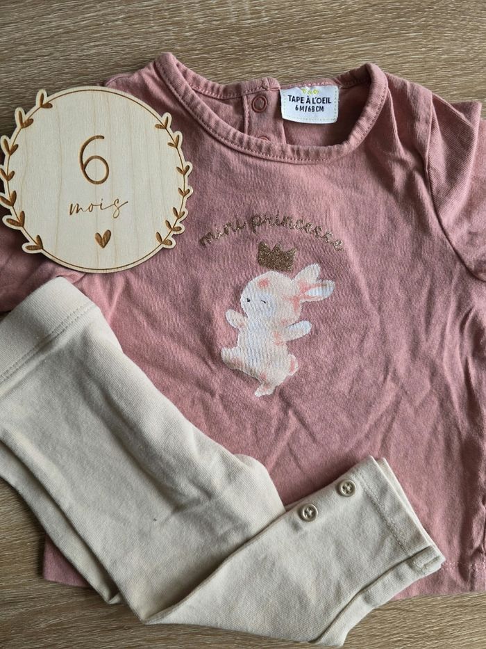 Ensemble tee-shirt manches longues lapin legging beige - photo numéro 1