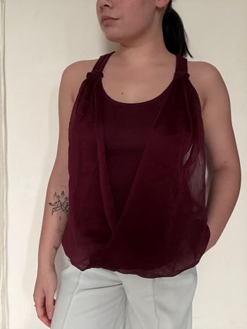 Débardeur voile prune taille 38 - top été fluide chic - bon état 