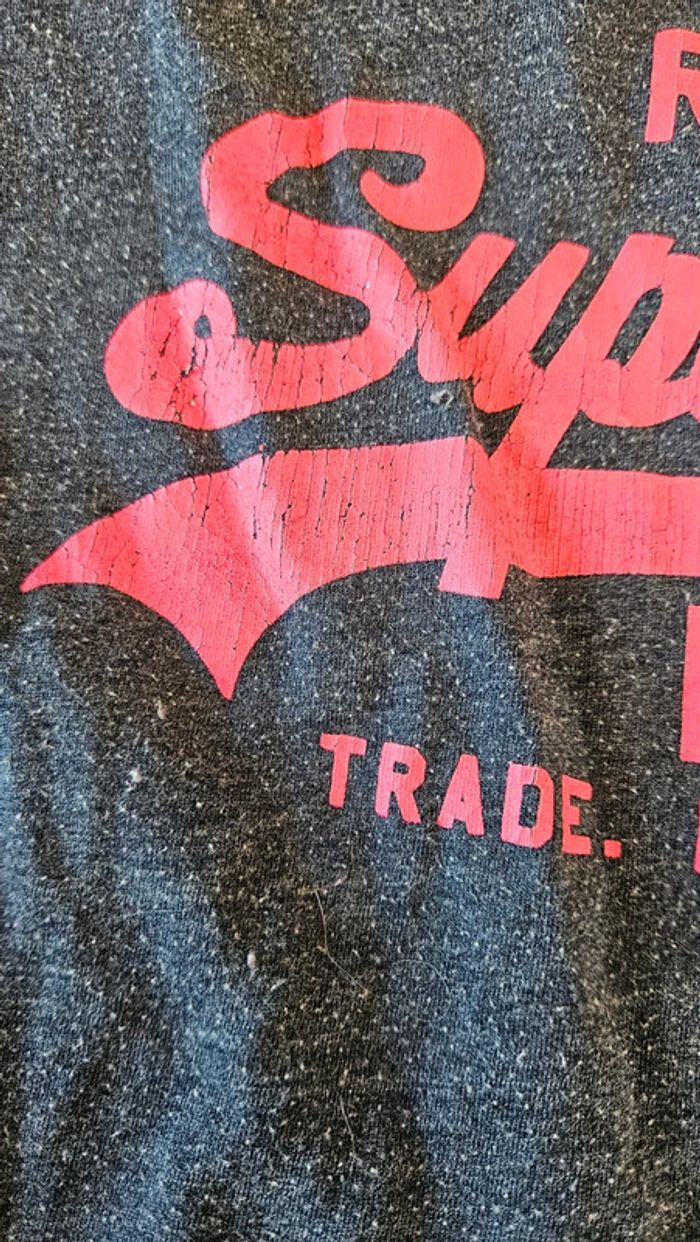 T shirt bleu gris chiné inscription fushia, Superdry Vintage, XS - photo numéro 6