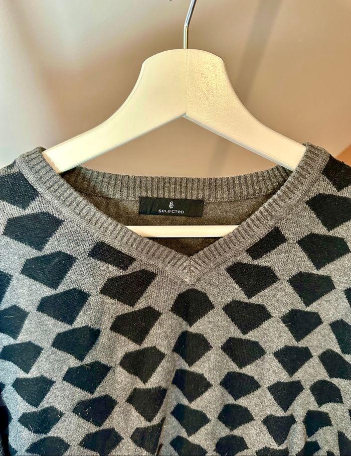 💜 Pull col V noir & gris selected taille xl 💜 - photo numéro 5
