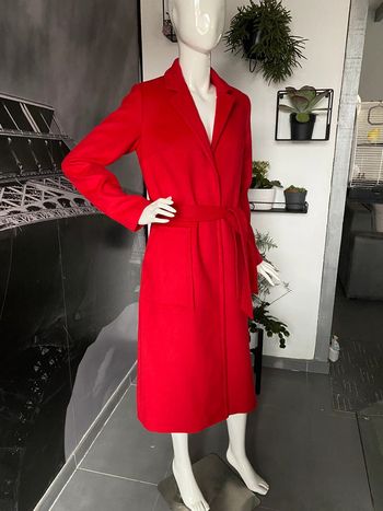 Manteau long rouge 30% laine fermeture par pression fente derrière