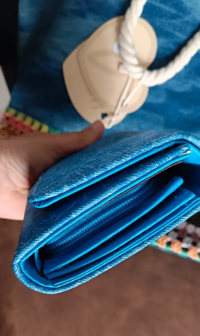 Sac à main cabas bandoulière en jeans et portefeuille assorti - photo numéro 8