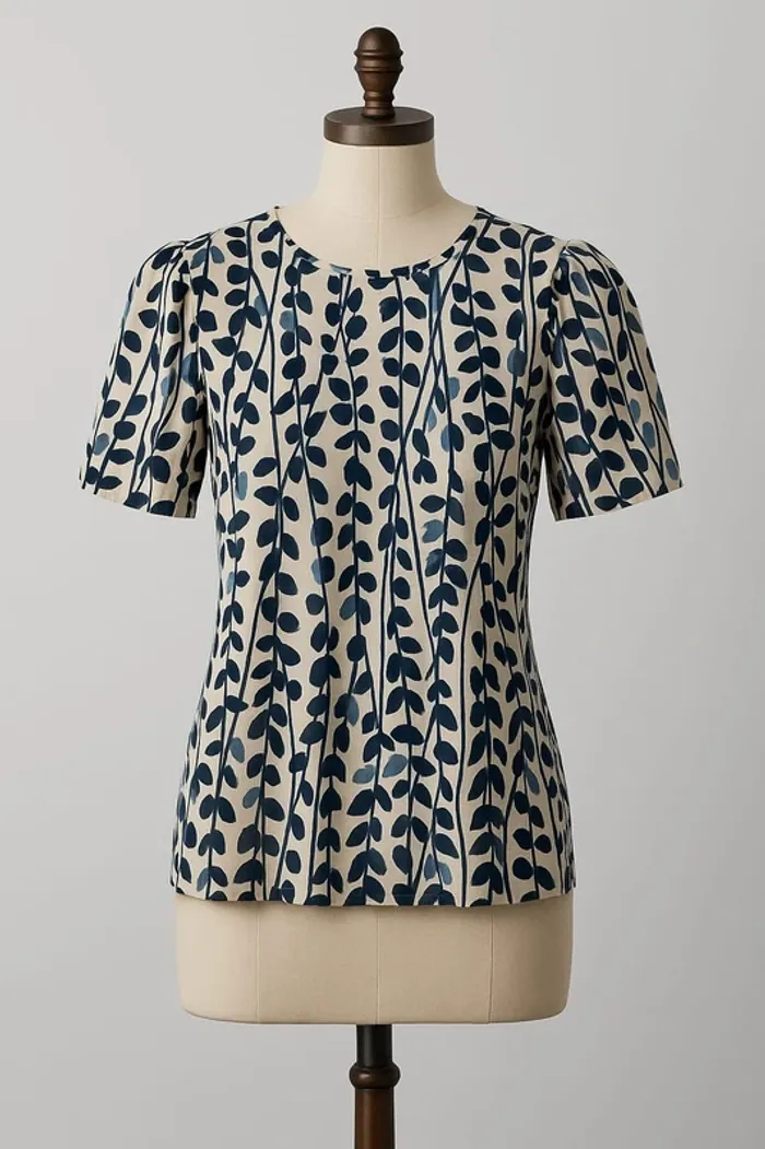 Tunique manche courte blanche motif bleu effet satinée Mexx Taille 44 / 46 - photo numéro 2