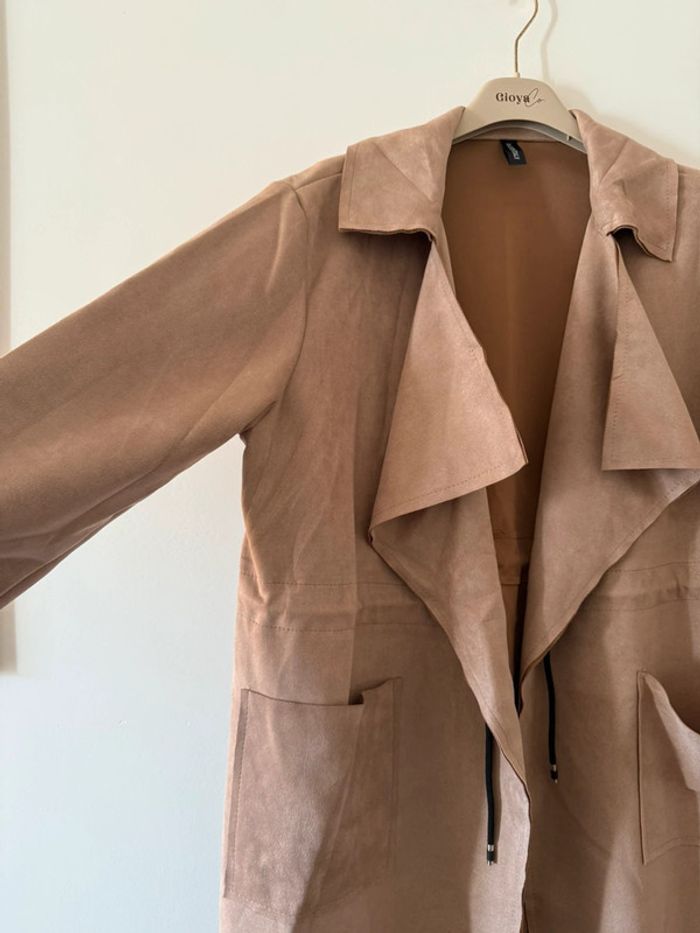 Veste longue effet daim beige - photo numéro 2