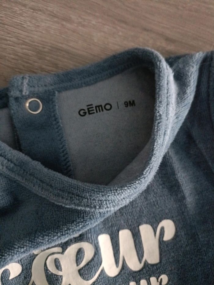 Pyjama velours bébé 9 mois bleu Marine Gémo – Très bon état - photo numéro 3