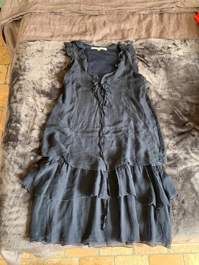 Robe en soie bleue marine La Fée Maraboutée taille 38 - photo numéro 12