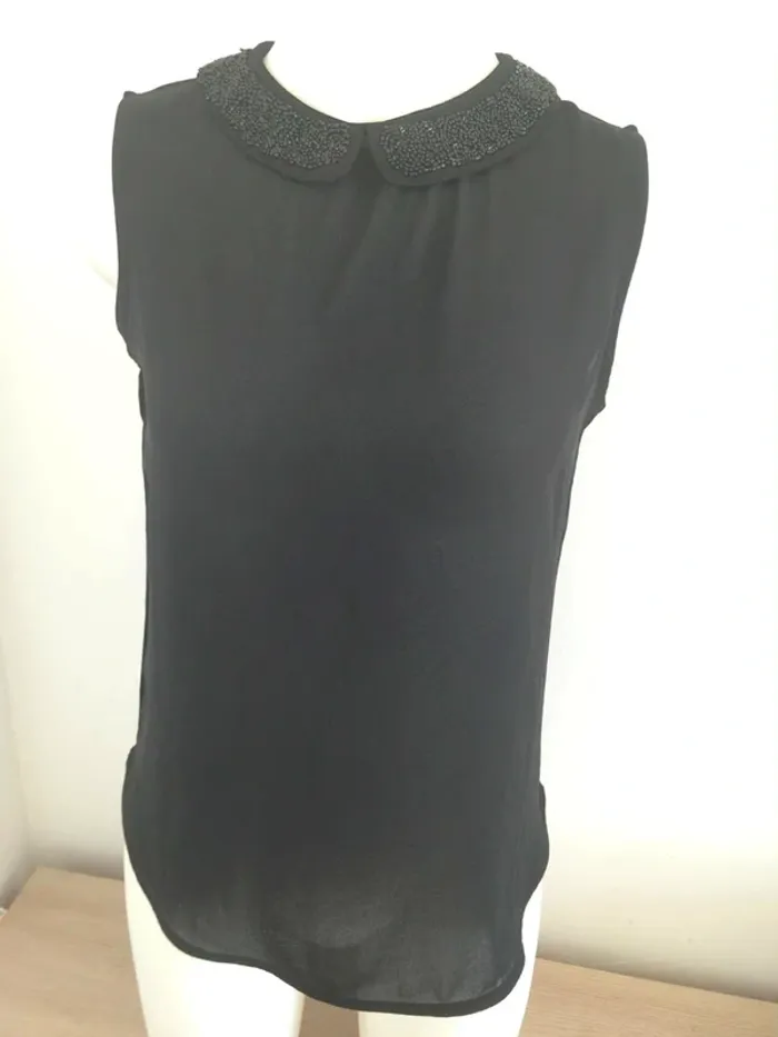 Débardeur blouse sans manches col claudine bijoux perles S 36 Kiabi - photo numéro 2