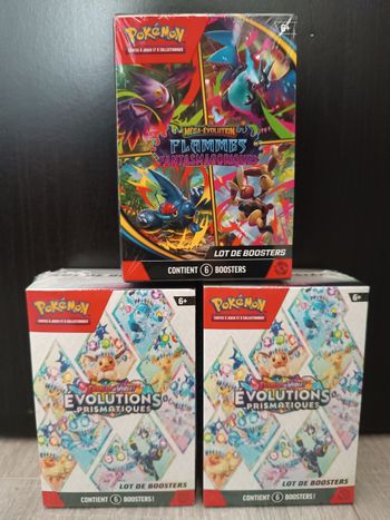 [NEUF] Prix ferme 2 Bundle 6 boosters Évolutions Prismatiques EV08.5 et 1 ME02 Flammes Fantasmagoriques