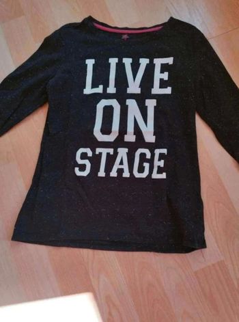 T-shirt  manches longues 10/12 ans  noir moucheté blanc