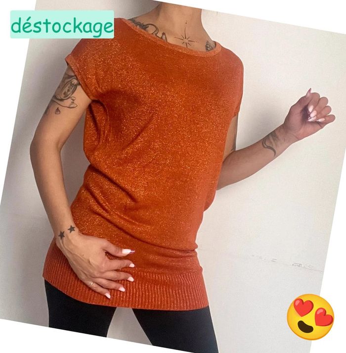 Tunique orange pailletée taille unique - Lolimiss - photo numéro 2