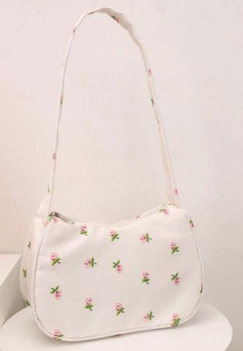 Sac à main blanc avec motif fleur rose 🌷