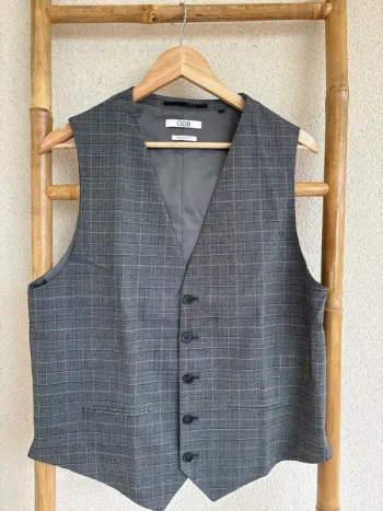 Gilet de costume gris foncé à carreaux taille 50/52 ODB
