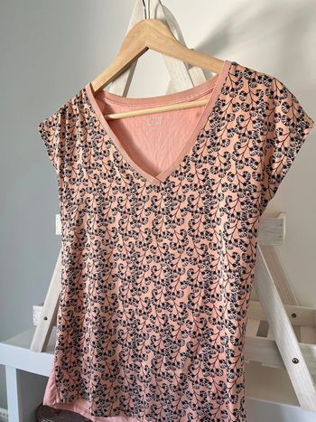 Tee shirt rose motif feuille camaïeu