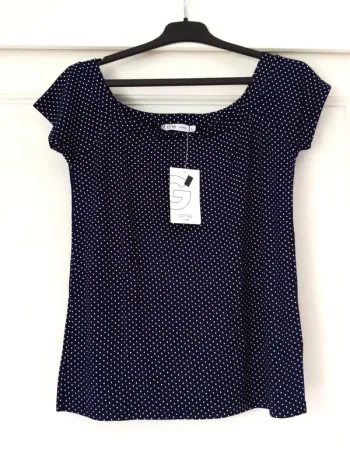 Top t-shirt blouse Bleu marine à pois Gémo taille L neuf